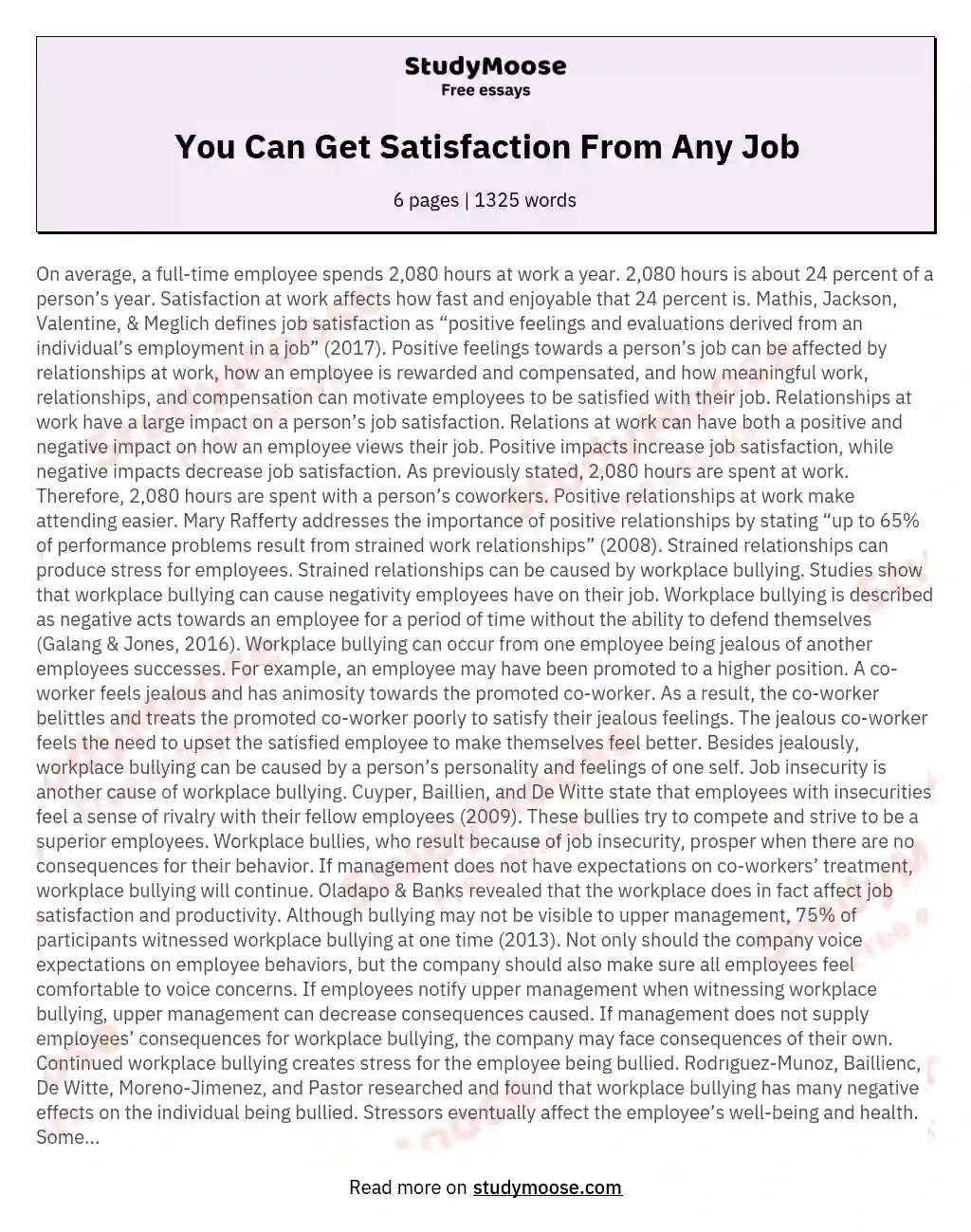 You Can Get Satisfaction From Any Job essay