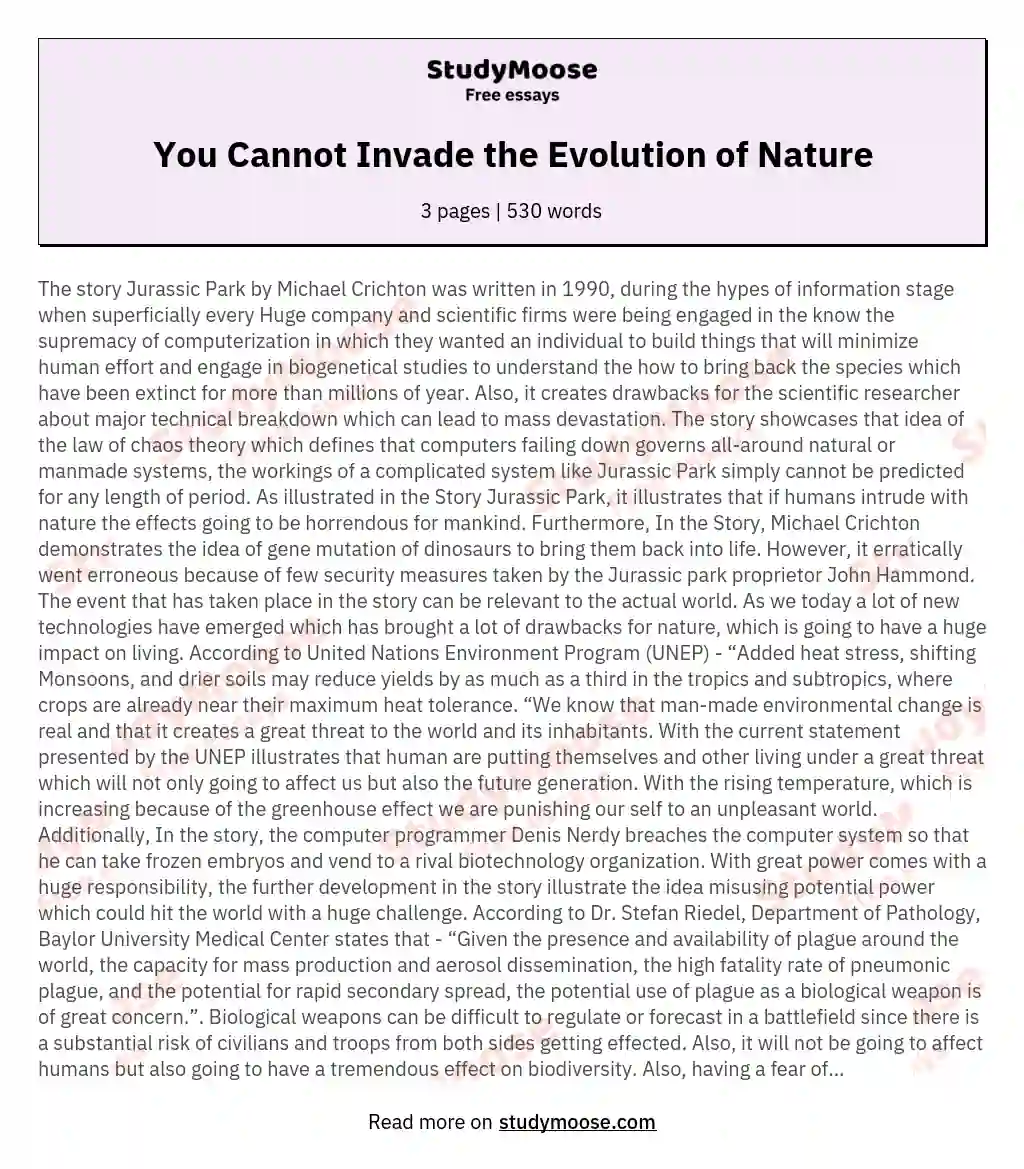 You Cannot Invade the Evolution of Nature essay