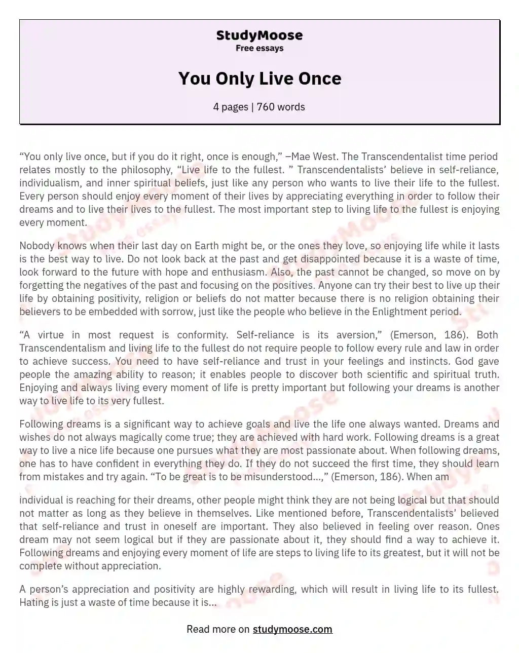 You Only Live Once essay