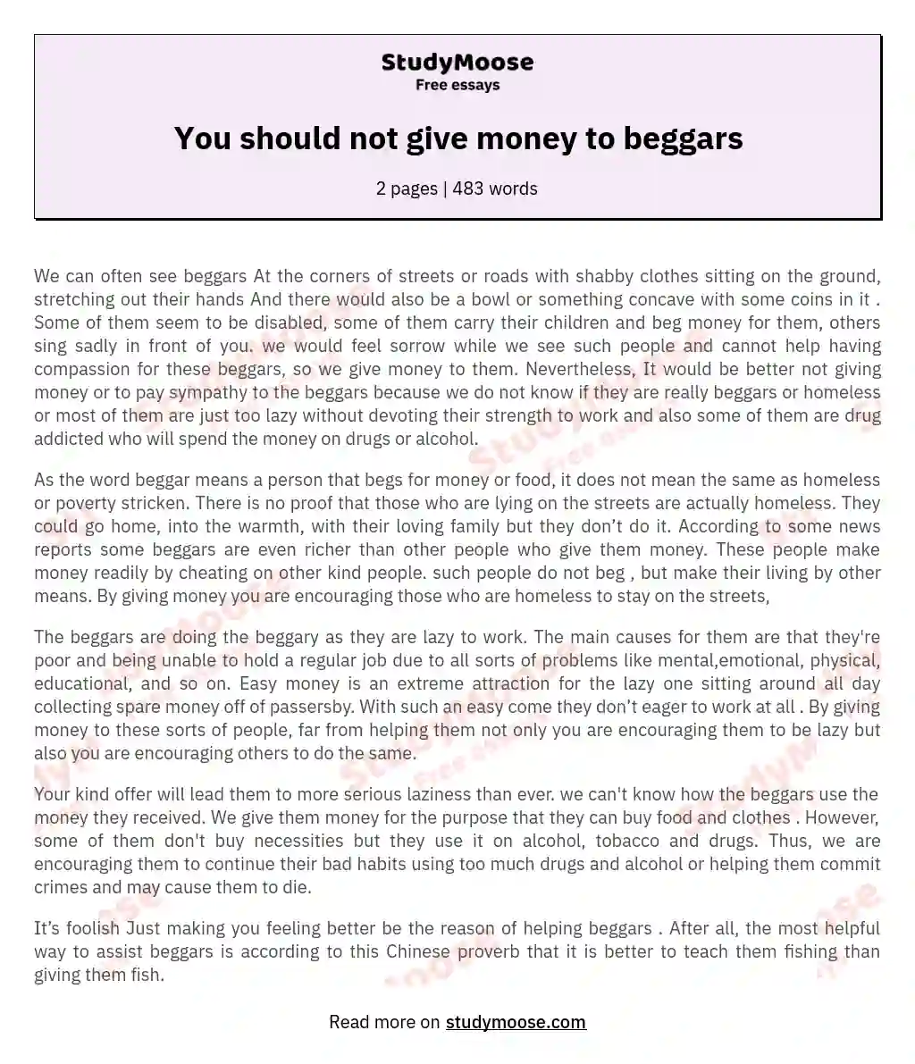 You should not give money to beggars essay