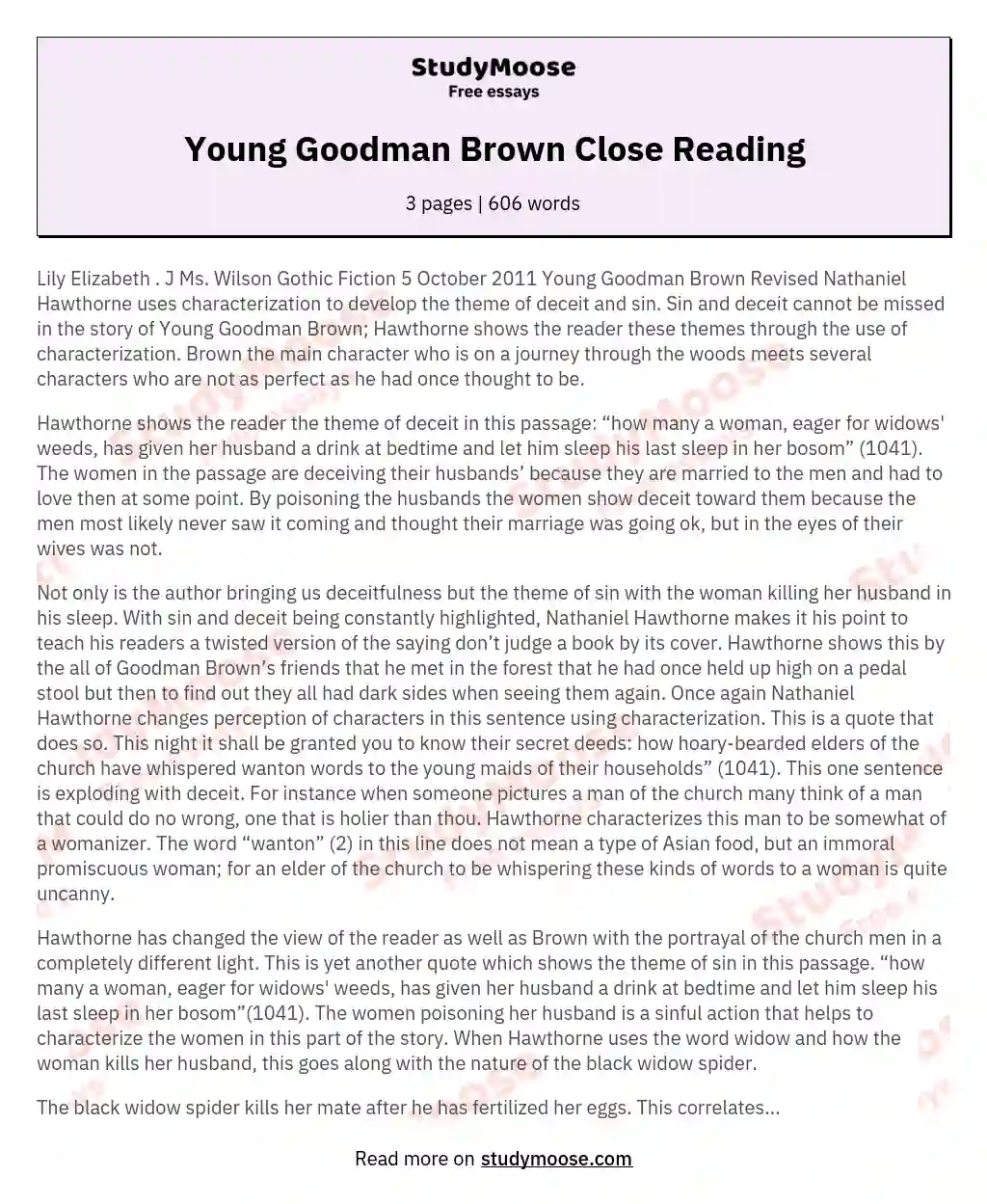 Young Goodman Brown Close Reading essay