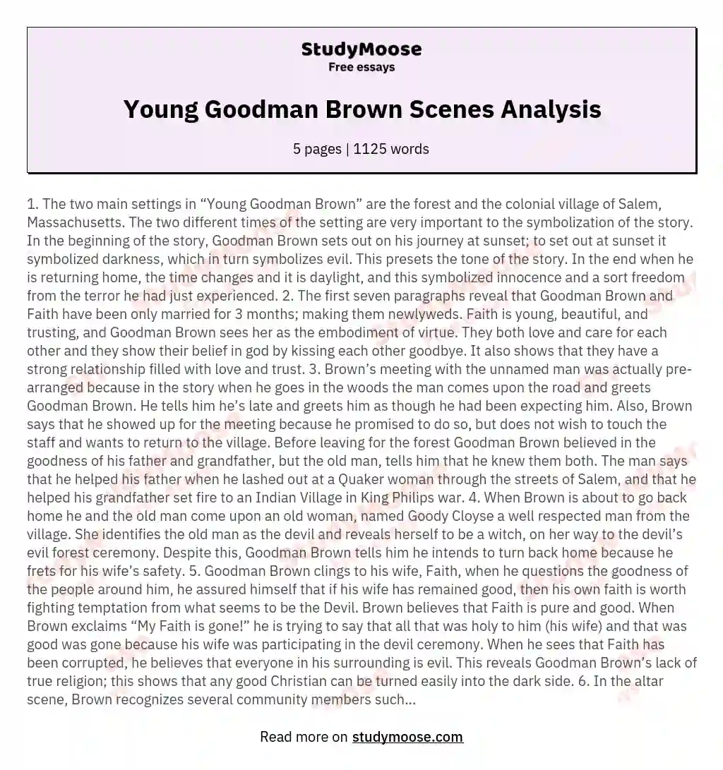 Young Goodman Brown Scenes Analysis
