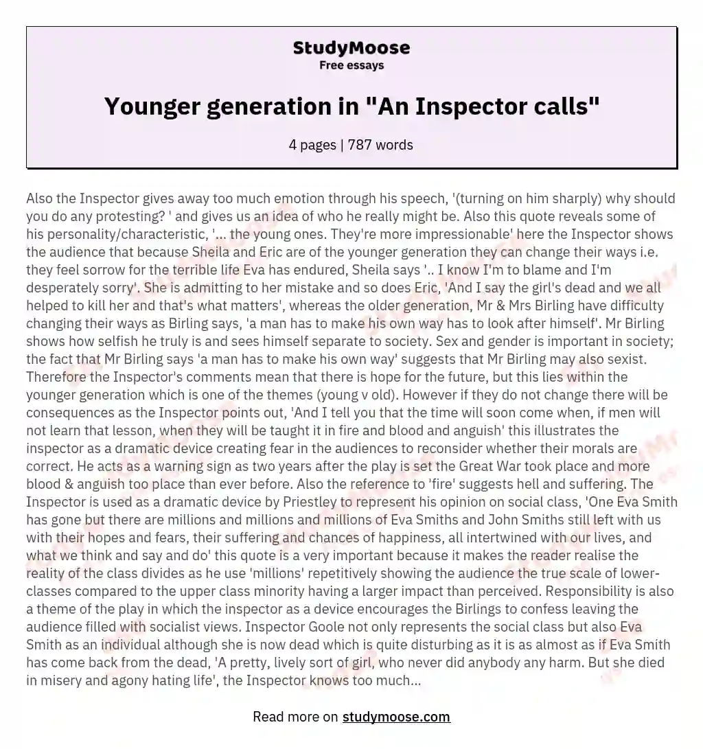 Younger generation in "An Inspector calls" essay