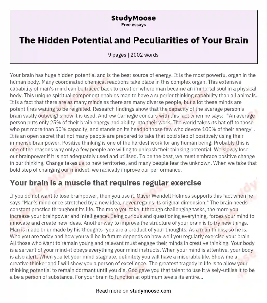 The Hidden Potential and Peculiarities of Your Brain essay