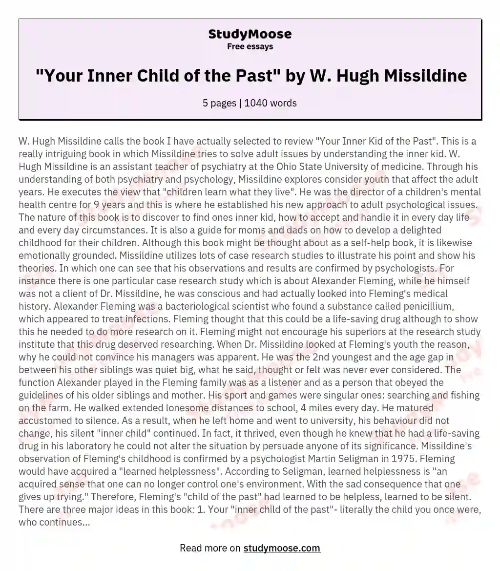 "Your Inner Child of the Past" by W. Hugh Missildine essay