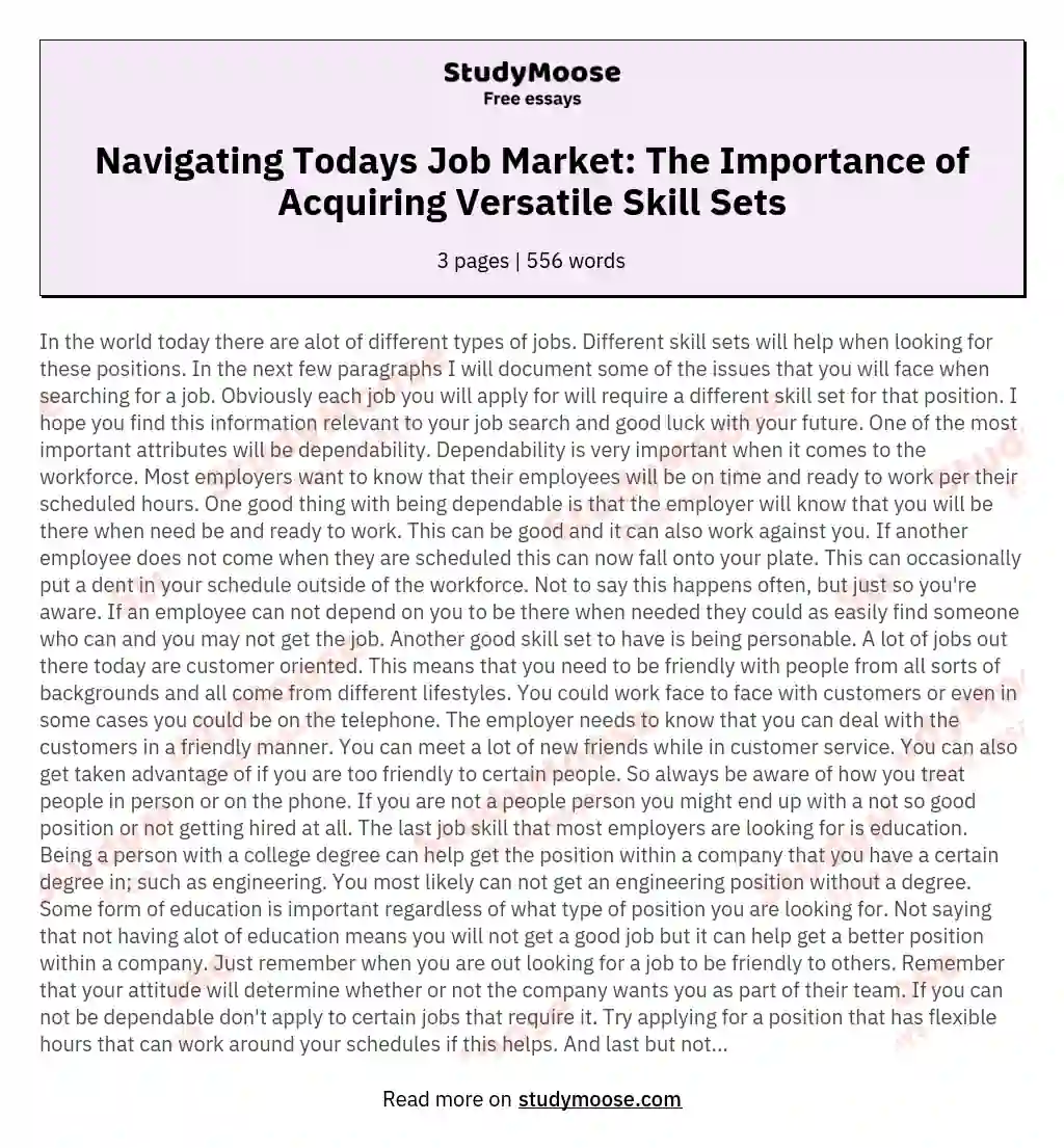 Navigating Todays Job Market: The Importance of Acquiring Versatile Skill Sets essay
