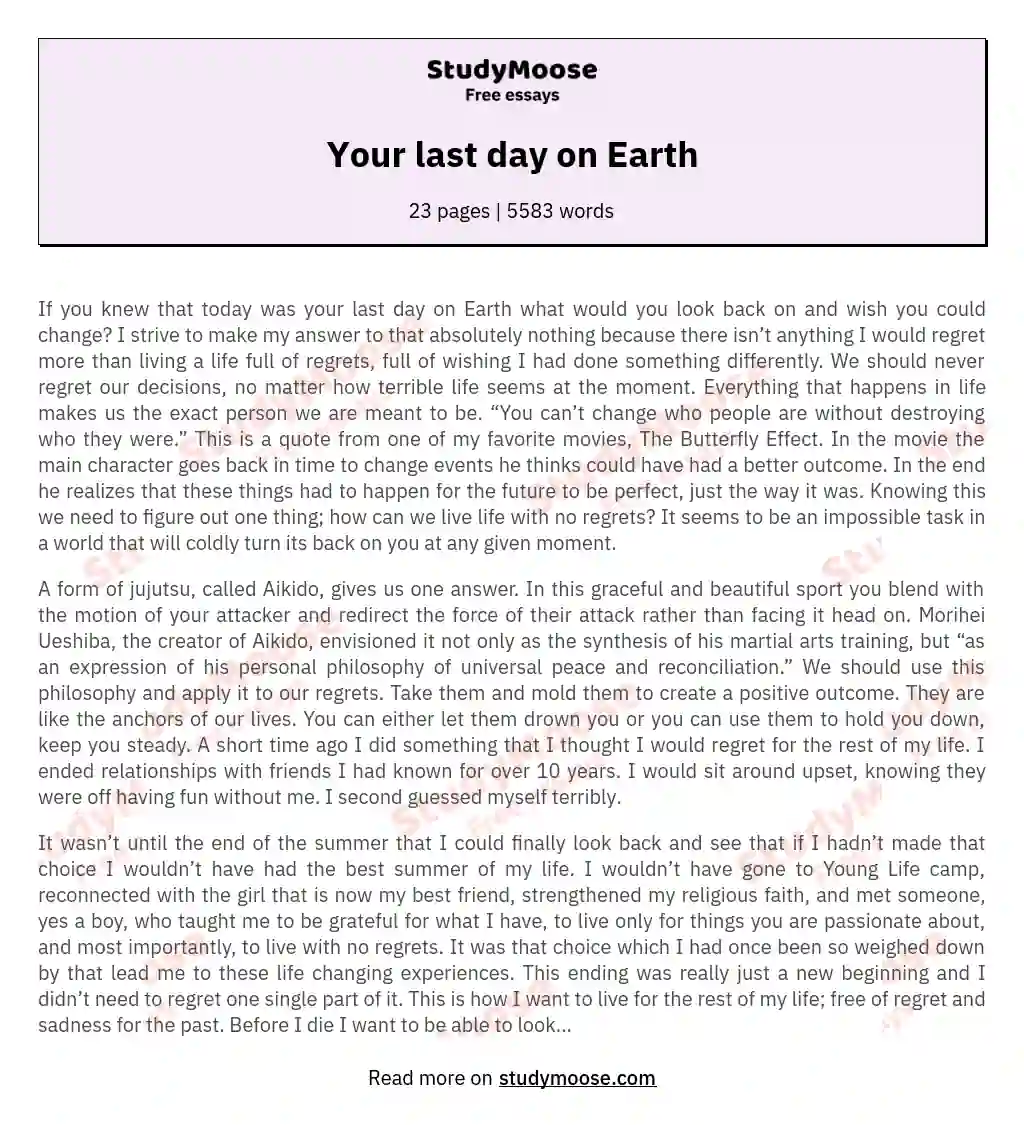 Your last day on Earth essay