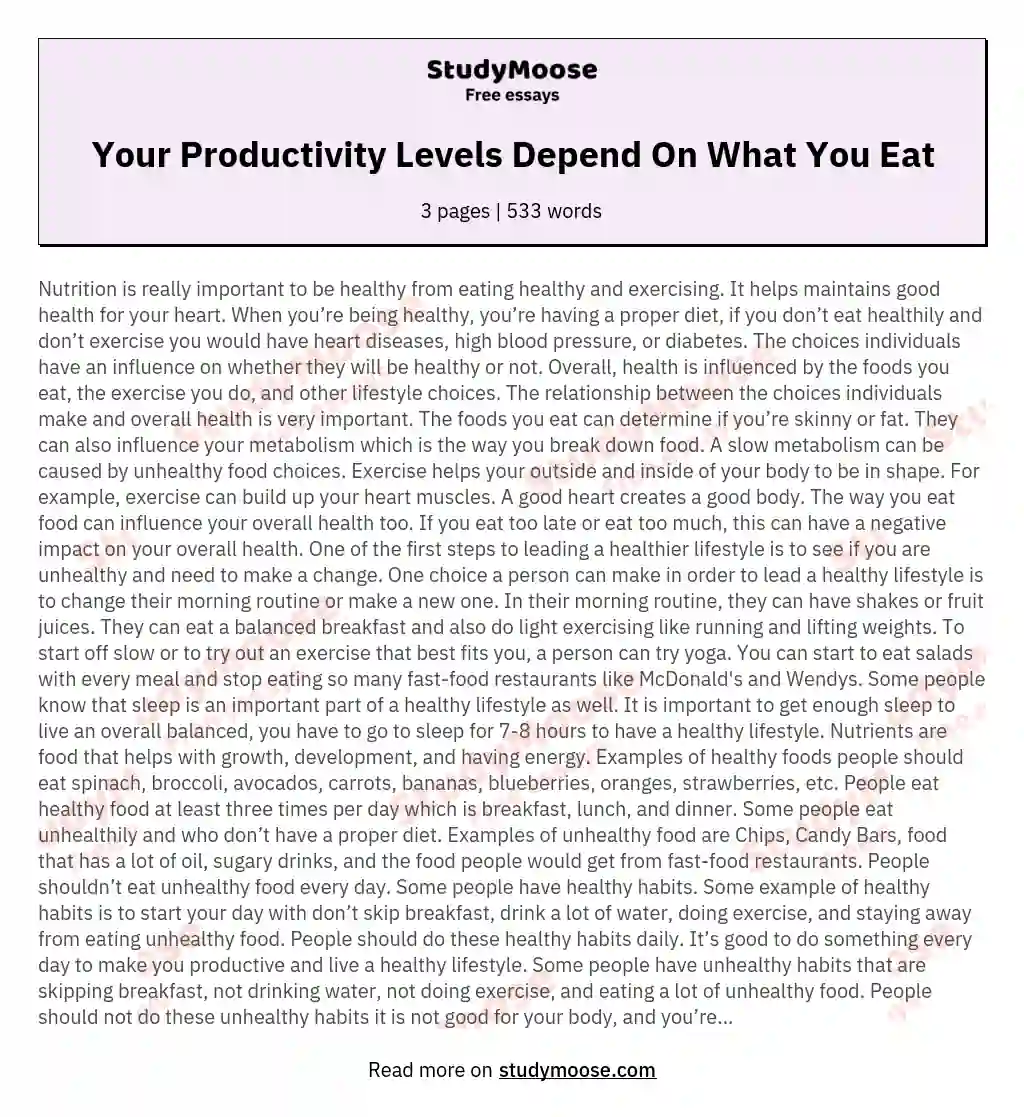 Your Productivity Levels Depend On What You Eat essay