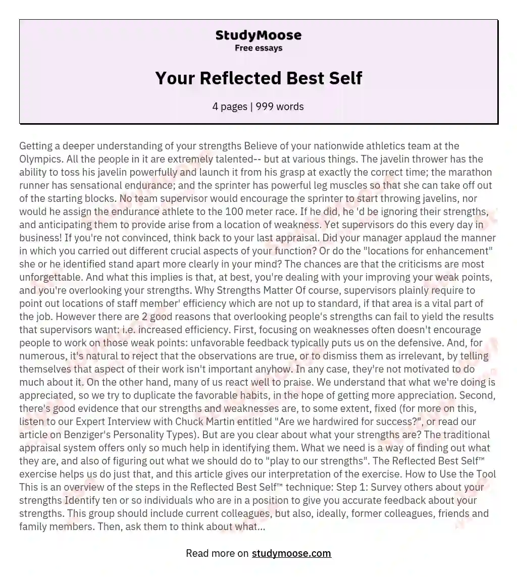 Your Reflected Best Self essay