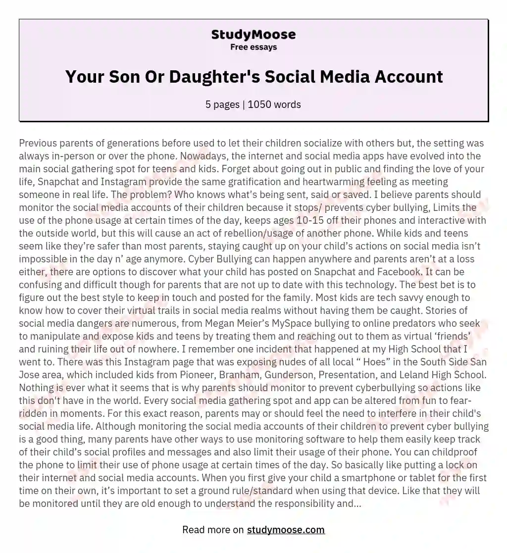 Your Son Or Daughter's Social Media Account essay