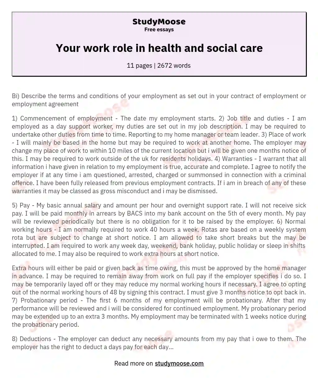 Your work role in health and social care