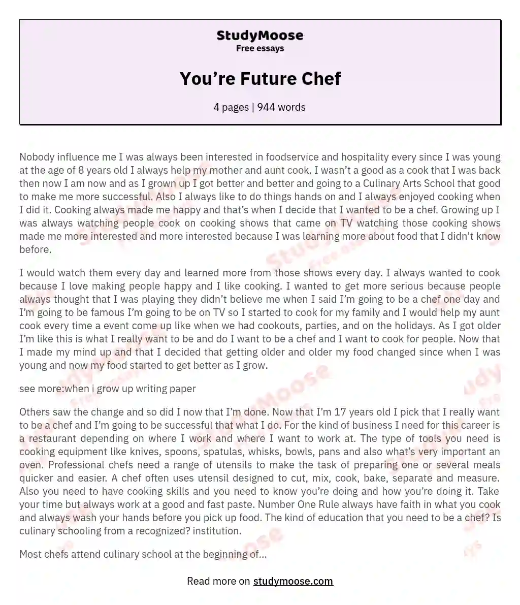 You’re Future Chef essay
