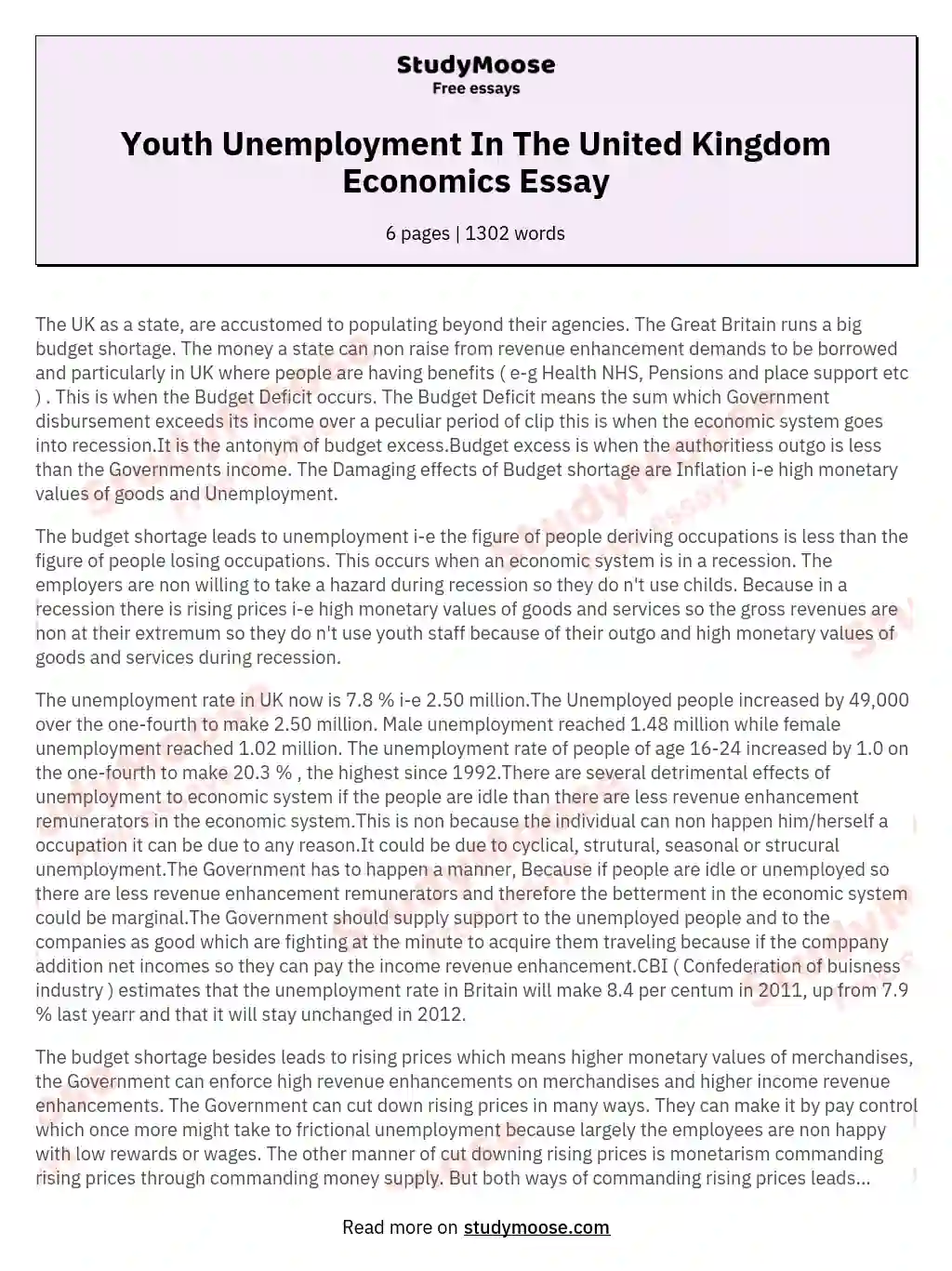 Youth Unemployment In The United Kingdom Economics Essay