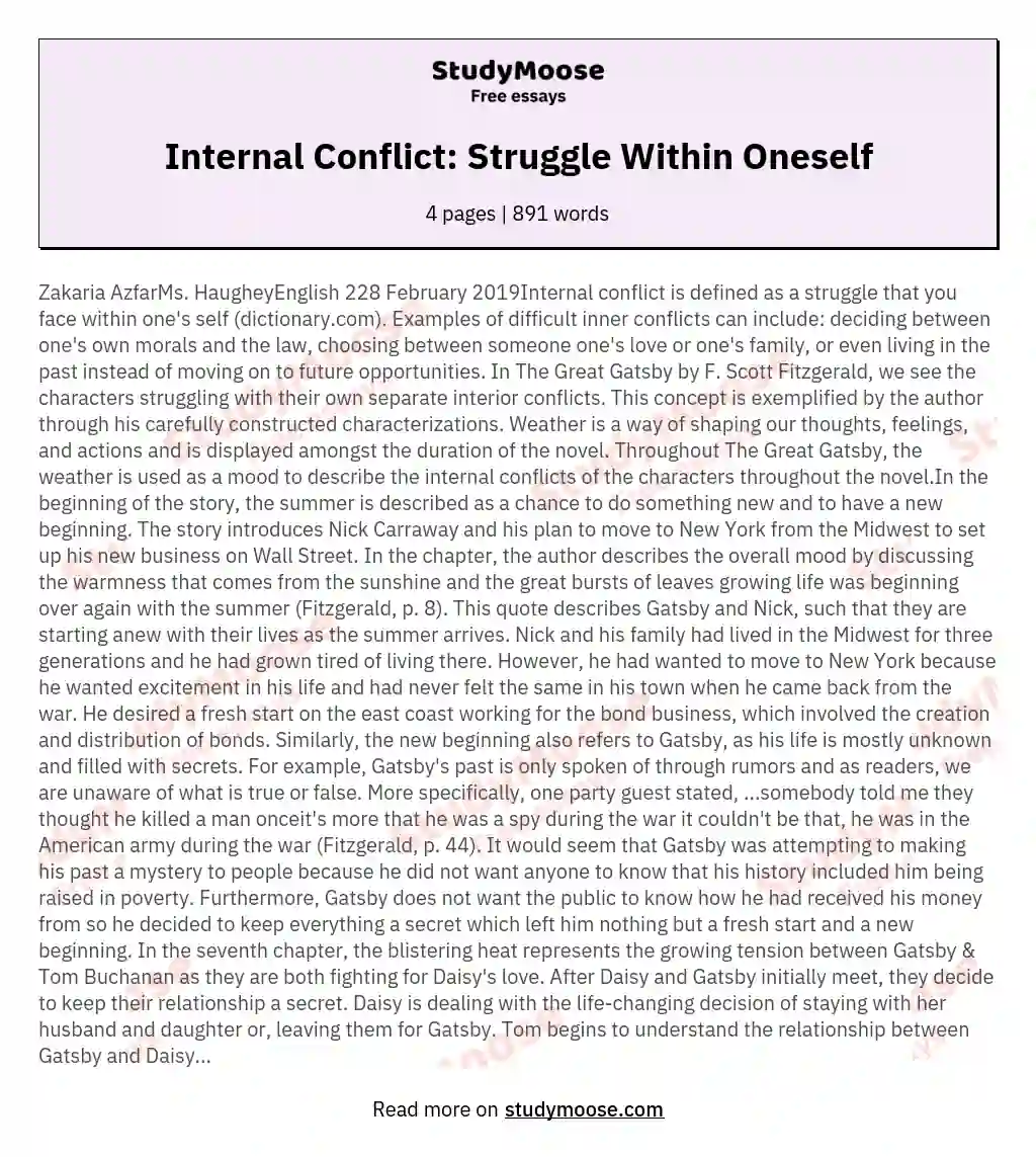 Internal Conflict: Struggle Within Oneself essay