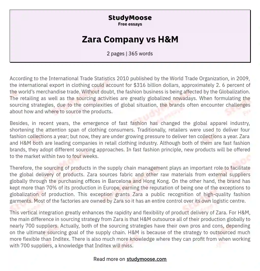 Zara Company vs H&M essay