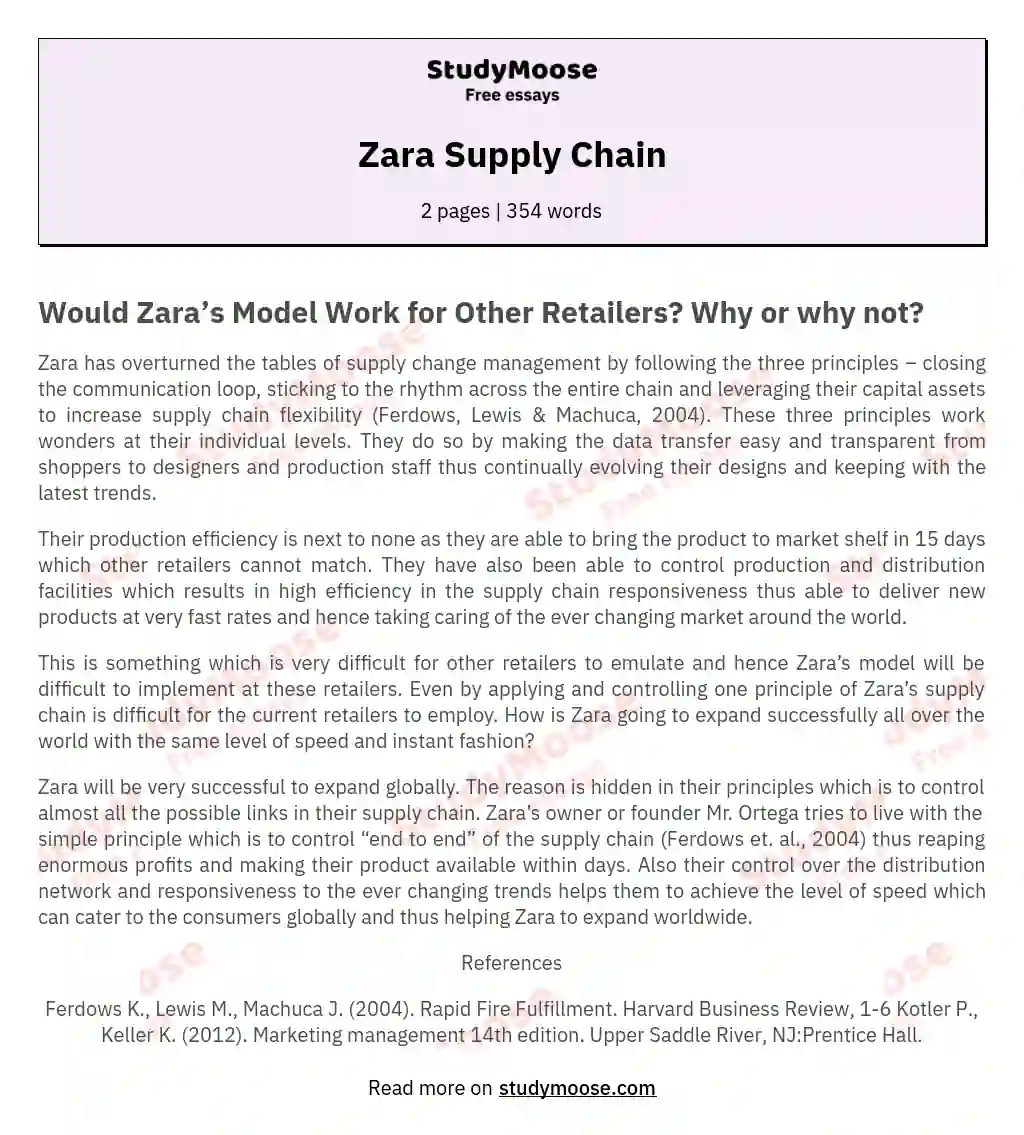 Zara Supply Chain essay