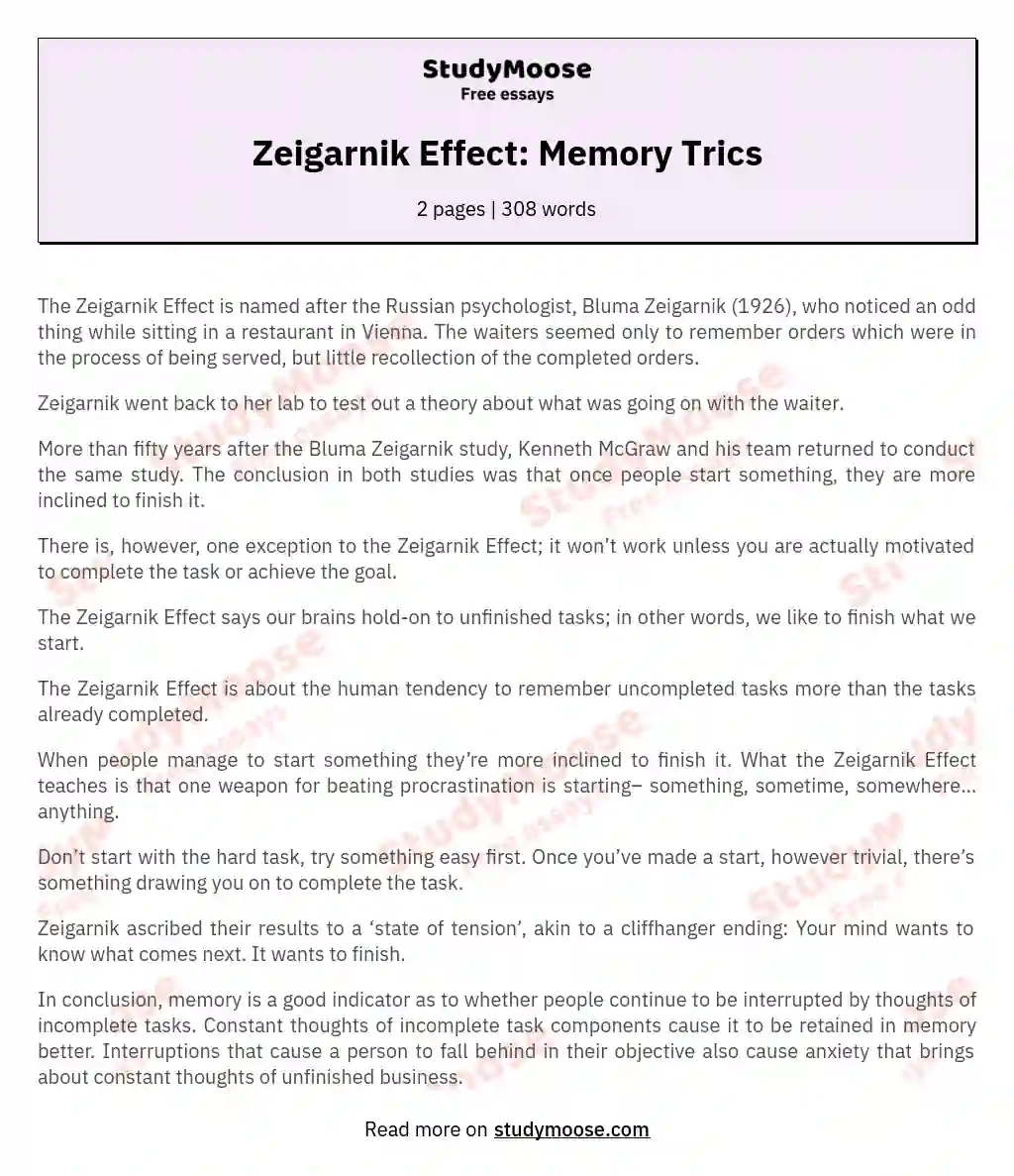 Zeigarnik Effect: Memory Trics essay