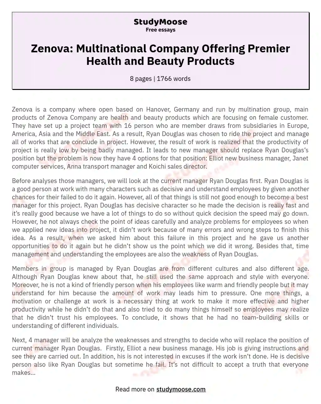 Zenova: Multinational Company Offering Premier Health and Beauty Products essay