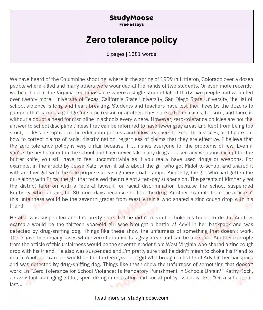 The Flaws of Zero-Tolerance Policies in Schools essay
