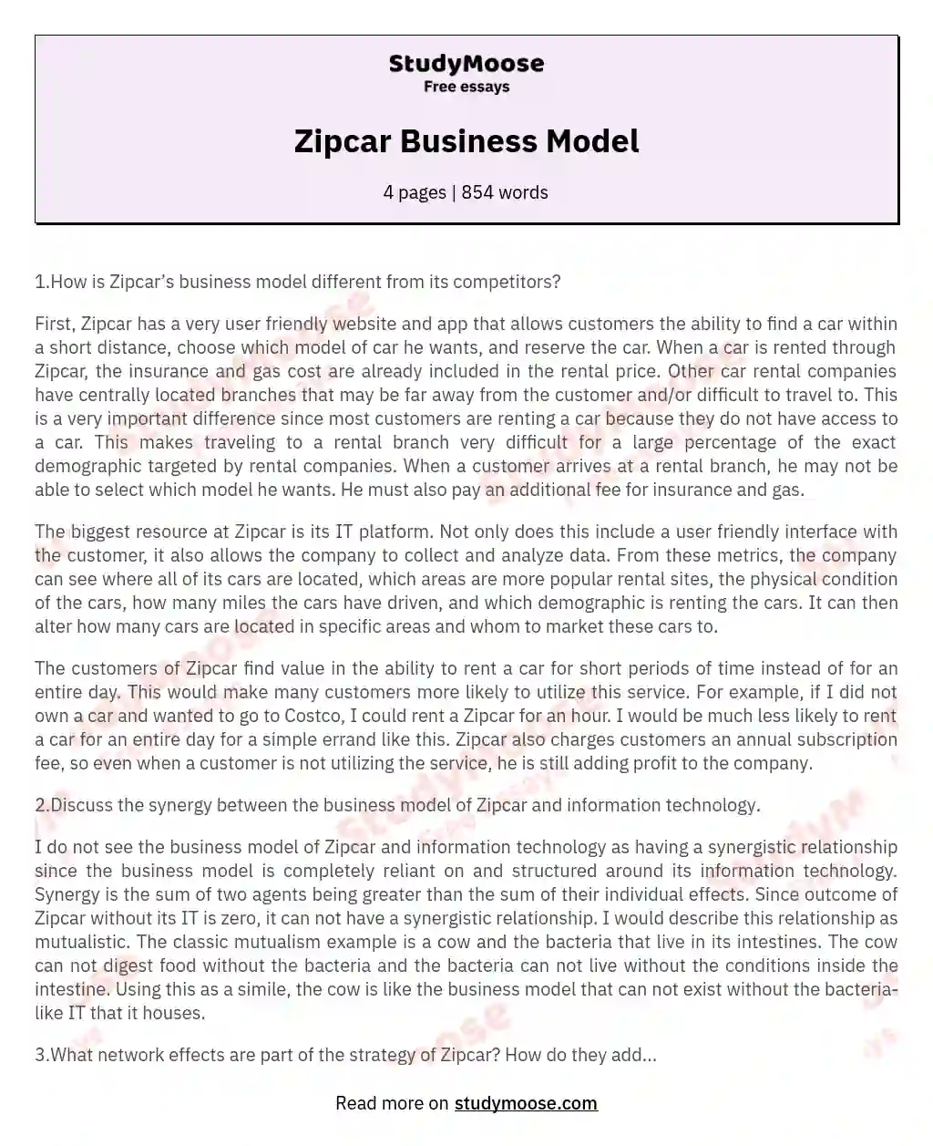 Zipcar Business Model essay