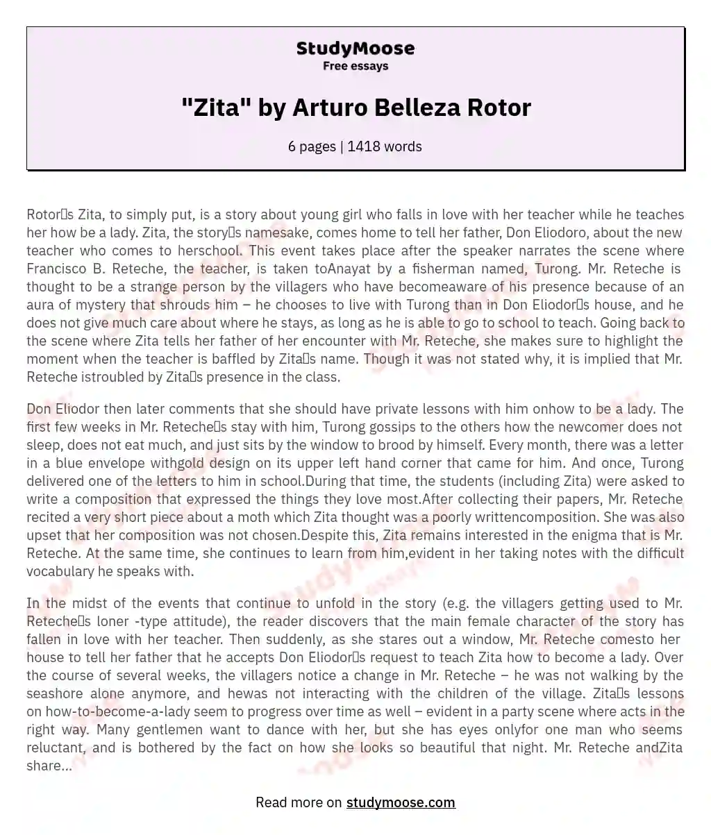 "Zita" by Arturo Belleza Rotor essay
