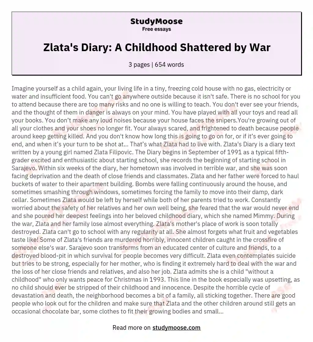 Zlata's Diary: A Childhood Shattered by War essay