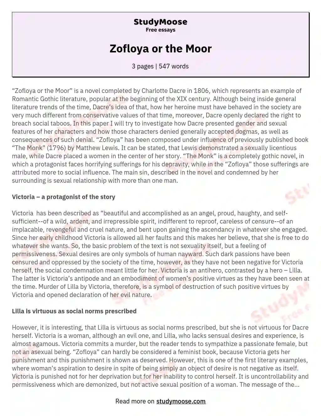 Zofloya or the Moor essay