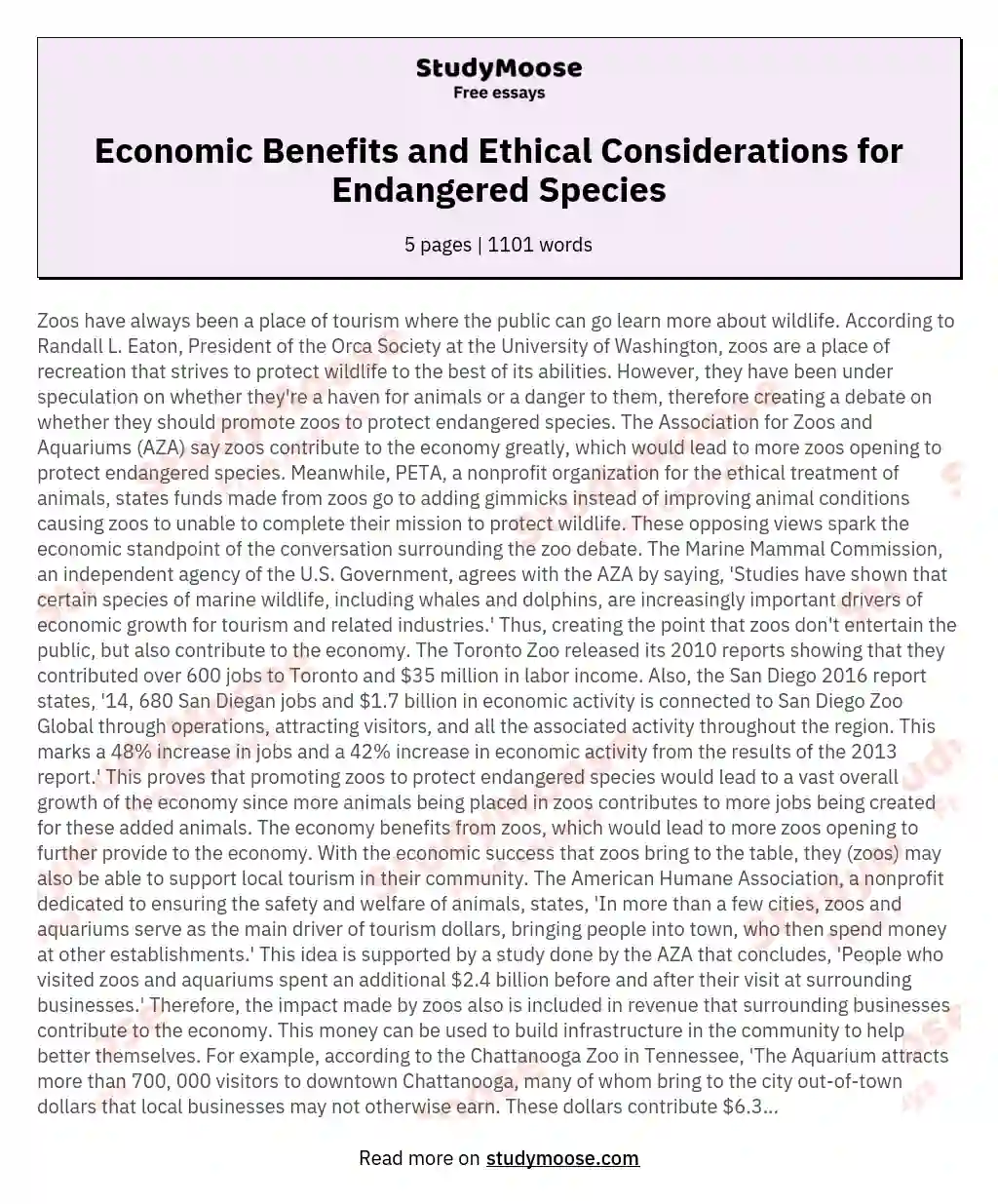 Economic Benefits and Ethical Considerations for Endangered Species essay