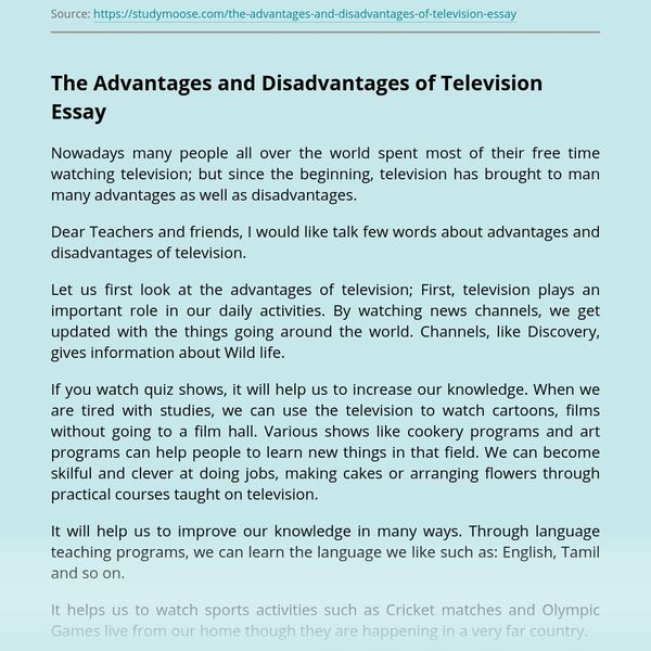 Advantages And Disadvantages Of Television Essay Examples