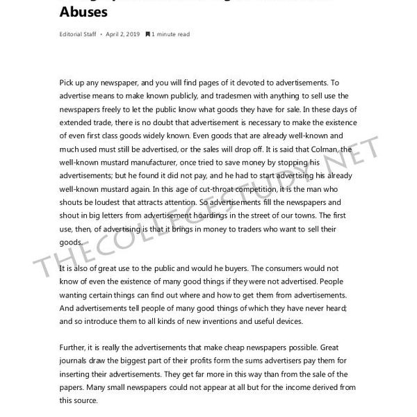 Advertisement Uses And Abuses Essay Examples