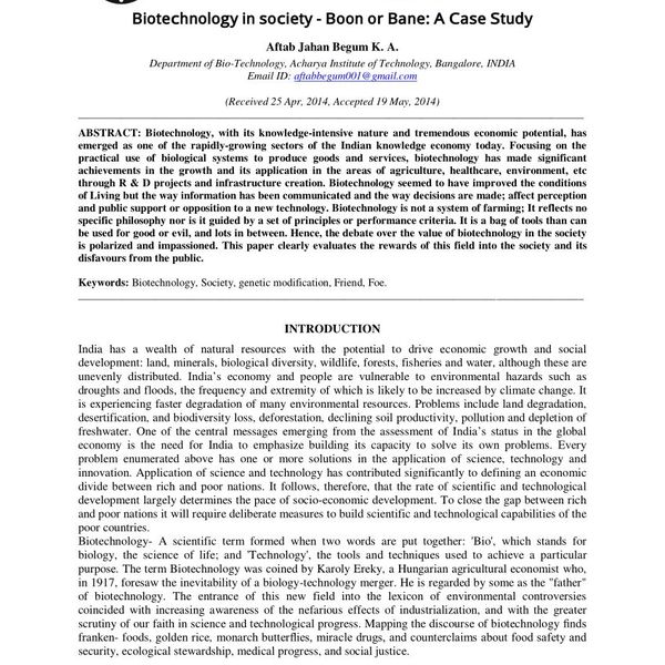Biotechnology Boon Or Bane Essay Examples