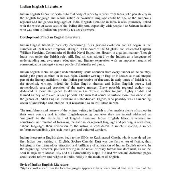 Development Of Indian English Literature Essay Examples