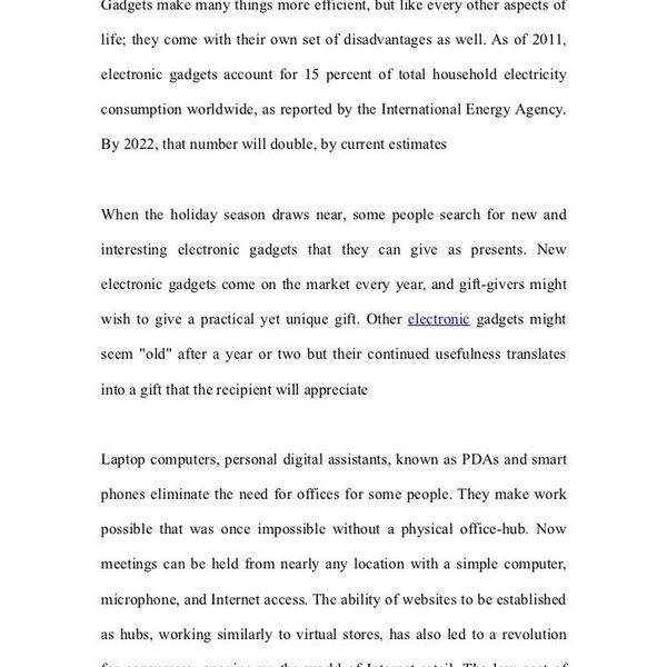 Disadvantages Of Electronic Gadgets Essay Examples