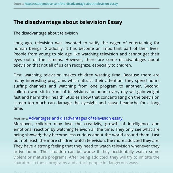 Disadvantages Of Television Essay Examples