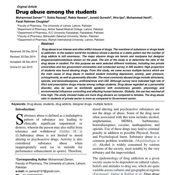 Drug Abuse Among Students Essay Examples