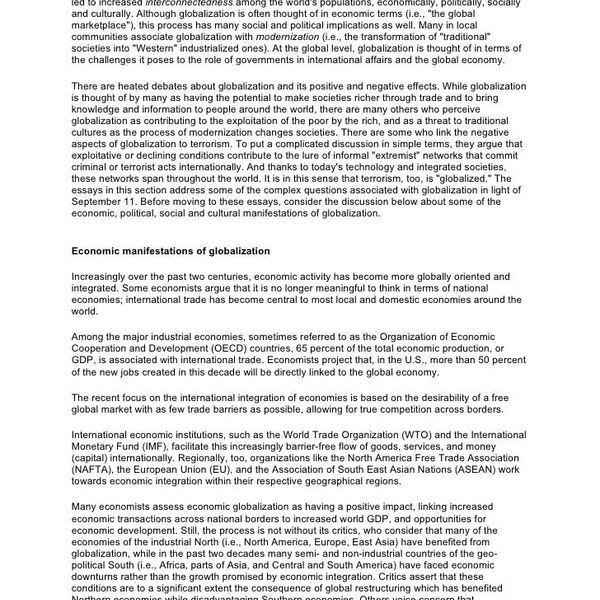 Globalization Introduction Essay Examples