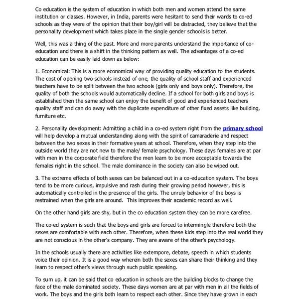 Importance Of Co Education Essay Examples