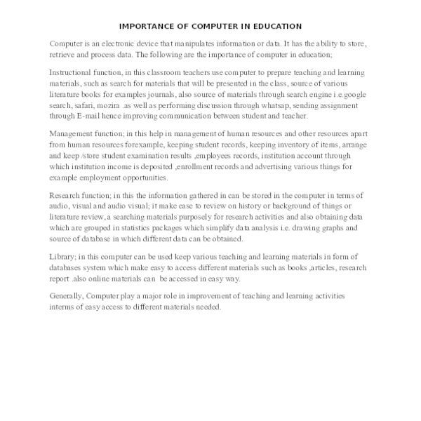 Importance Of Computer In Education Essay Examples
