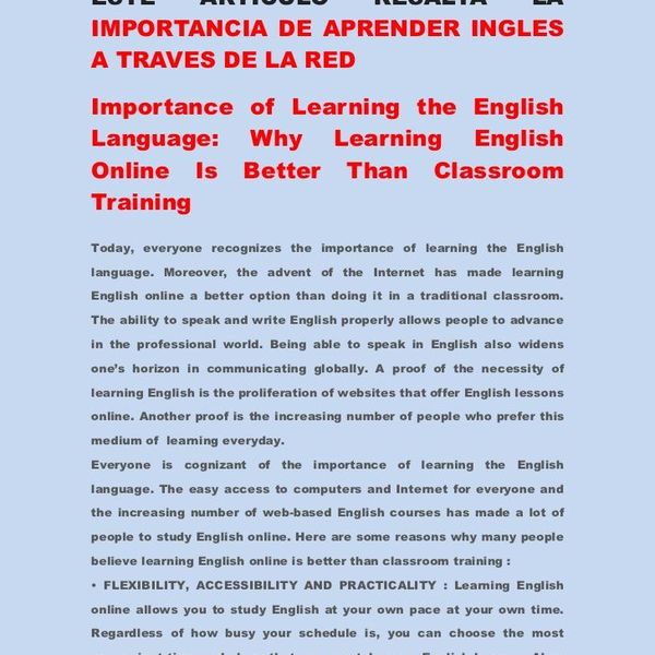 Importance Of Learning English Language Essay Examples