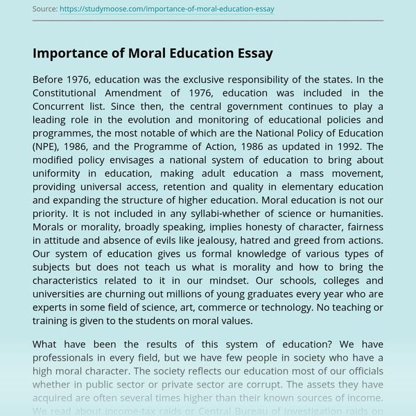 Importance Of Moral Education Essay Examples