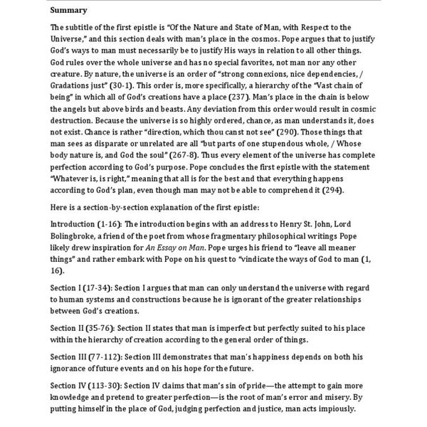 Man Alexander Pope Summary Essay Examples