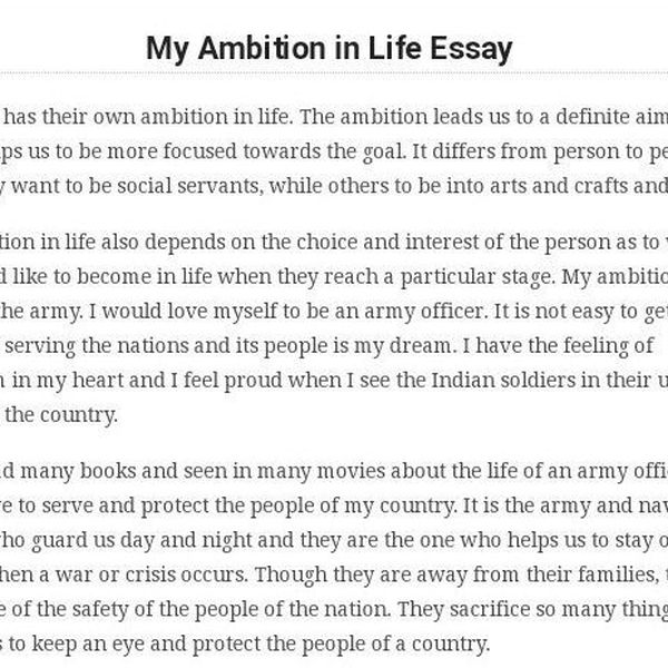 My Ambition In Life Essay Examples