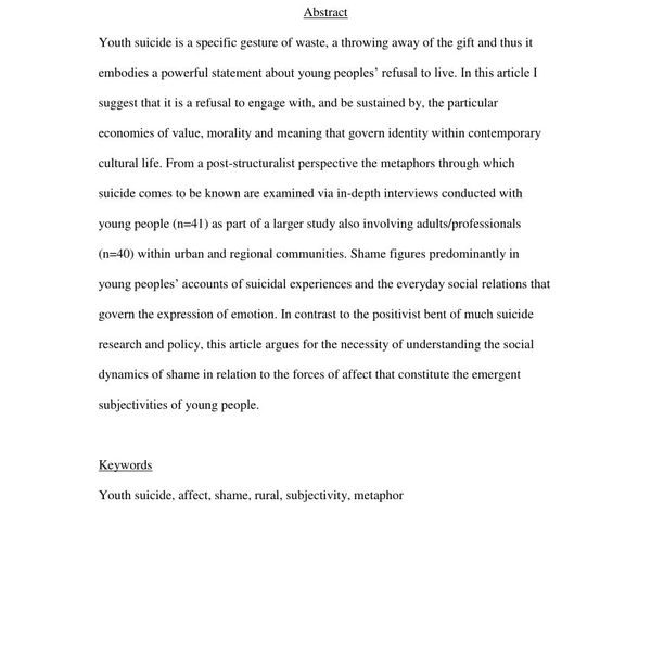Suicide A Social Shame Essay Examples