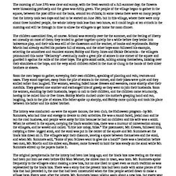 The Lottery Short Story Essay Examples