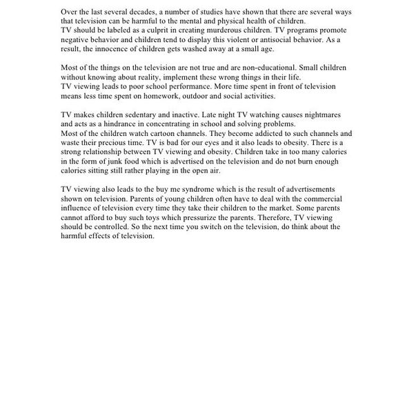 Tv Viewing Is Harmful Essay Examples