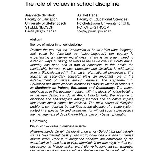 Values Of Discipline Essay Examples