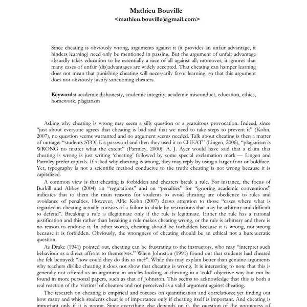 Why Cheating Is Wrong Essay Examples