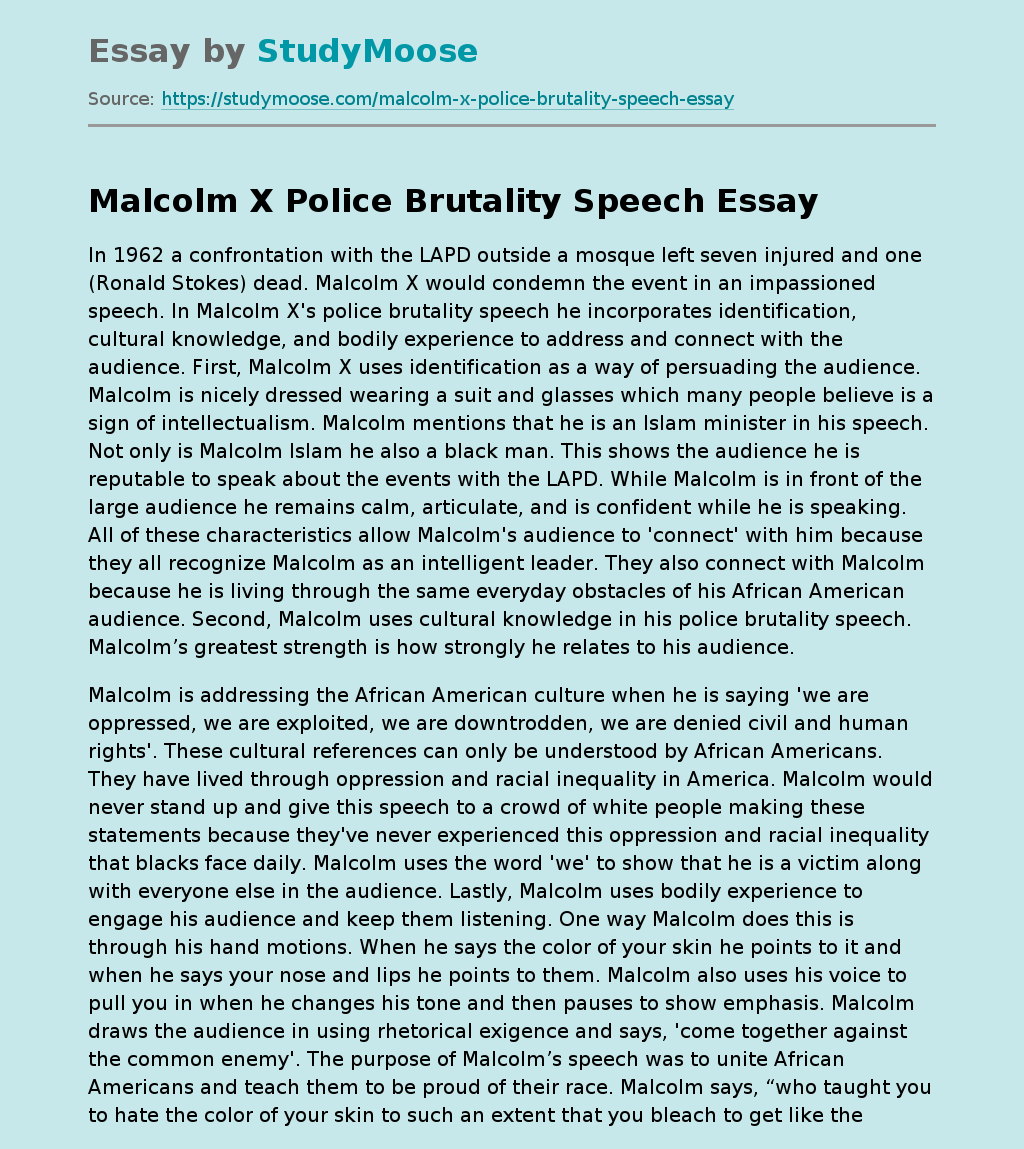 Malcolm X Police Brutality Speech