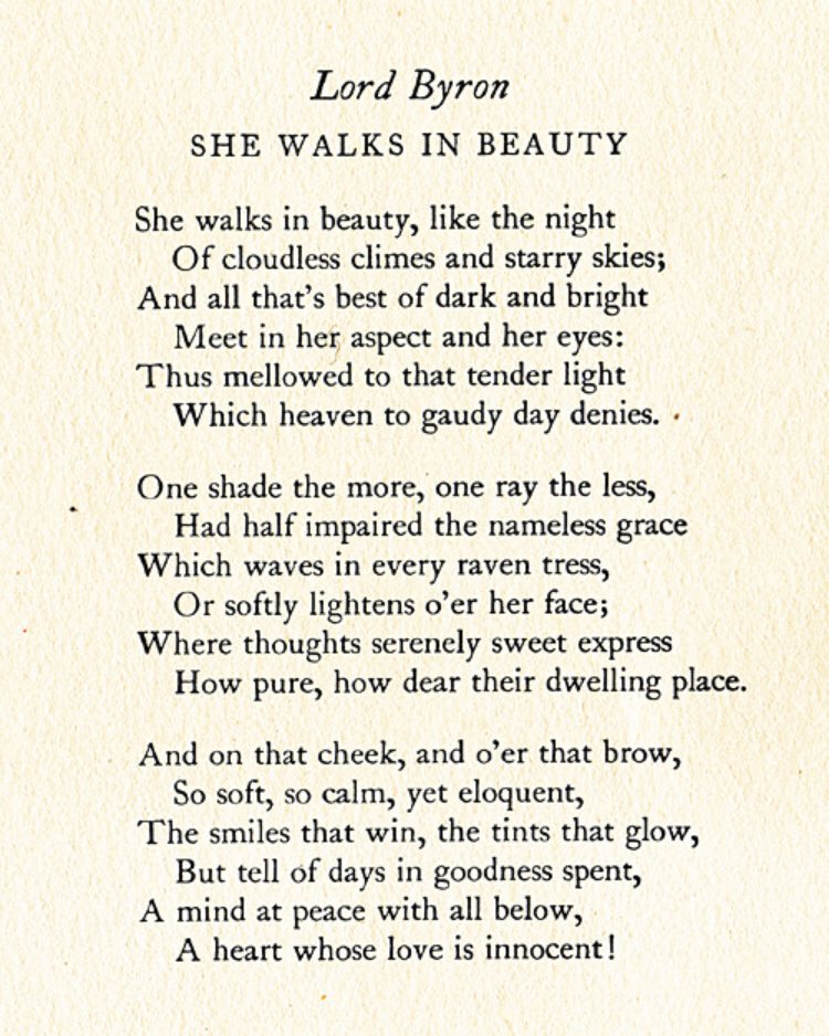 she walks in beauty poem theme
