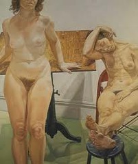 Two Female Models with Drawing Table by Pearlstein Two Female Models with Drawing Table by Pearlstein